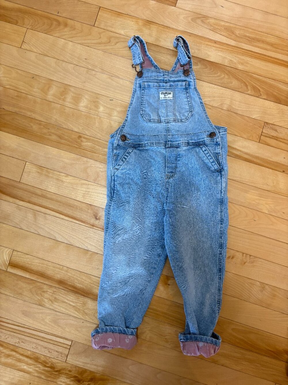 OshKosh B'gosh Blue Denim Toddler Overalls with Floral Cuffs 5T Toddler